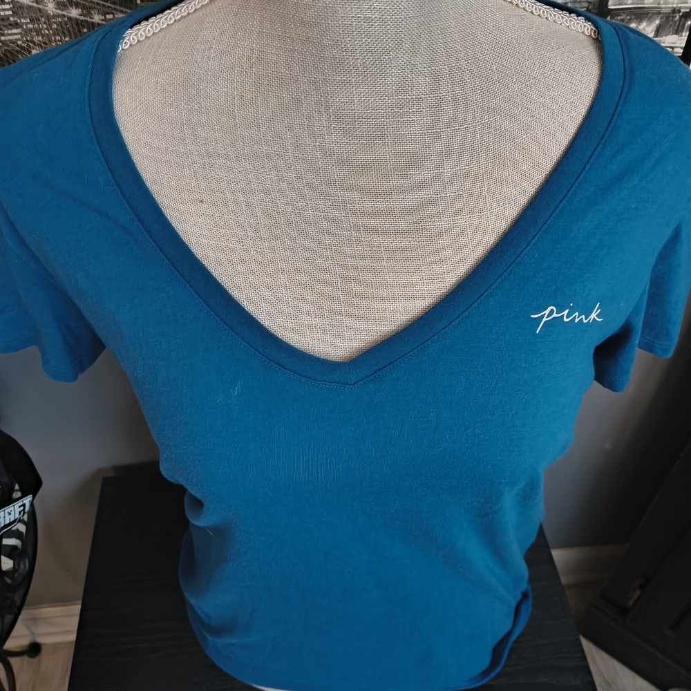 PINK Victoria's Secret Teal V-Neck Tee Y2K Sleep Tee